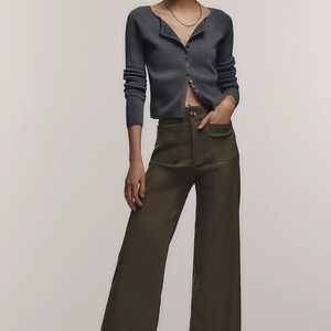Anthropologie Maeve Colette Olive Wide-Leg Pants 32